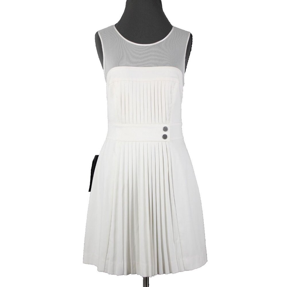 Bebe Sz 8 White Heaven Accordion Pleat Mesh Polyester Viscose Dress